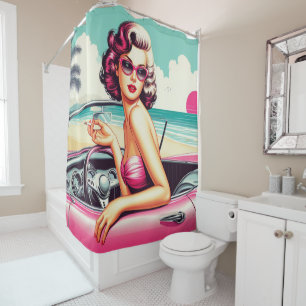 Retro Summer Girl Shower Curtain