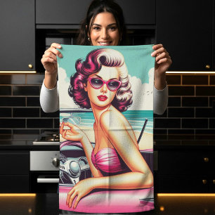 Retro Summer Girl Tea Towel