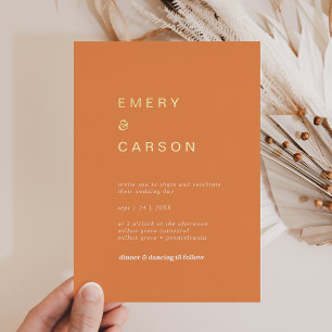 Retro Summer Gold Foil Orange Casual Wedding