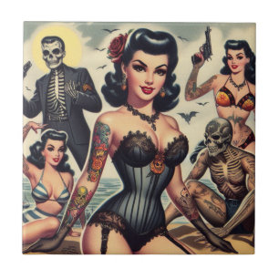 Retro Summer Gothic Pin-up Ceramic Tile