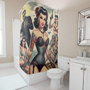 Retro Summer Gothic Pin-up Shower Curtain