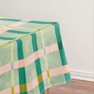 Retro Summer green & pink chequered  Tablecloth