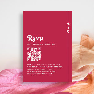 Retro Summer Hot Pink Monogram Wedding QR Code RSVP Card