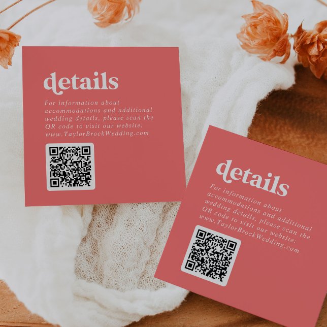 Retro Summer | Hot Pink QR Code Wedding Details Enclosure Card (Creator Uploaded)