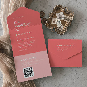 Retro Summer   Hot Pink Wedding All In One Invitation