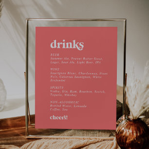 Retro Summer Hot Pink Wedding Drinks Menu Sign