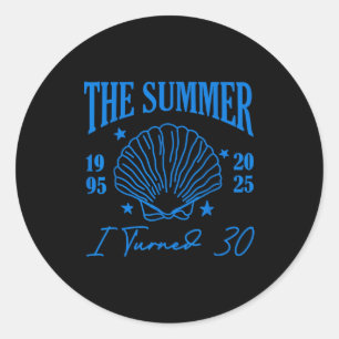 Retro Summer I Turn 30 Seashell Coastal Beach Summ Classic Round Sticker