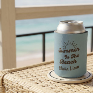 Retro Summer is the Beach Custom Name Can Cooler