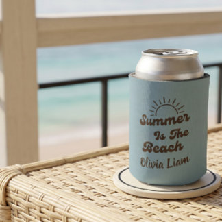 Retro Summer is the Beach Custom Name Can Cooler