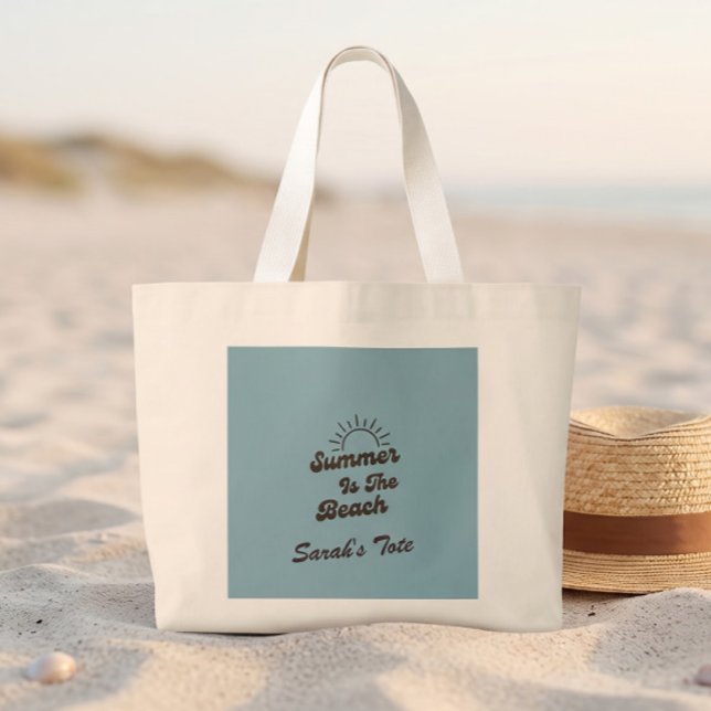 Retro Summer is the Beach Custom Name Tote Bag (Creator Uploaded)