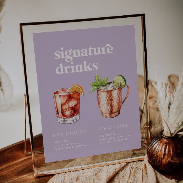 Retro Summer Lavender Signature Drinks Sign (Retro Summer Lavender Signature Drinks Sign)