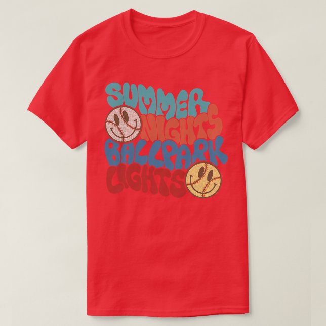 Retro Summer Nights And Ballpark Lights Baseball S T-Shirt (Design Front)