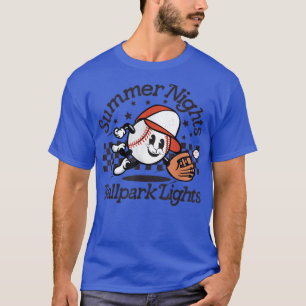 Retro Summer Nights Ballpark Lights Baseball Lover T-Shirt