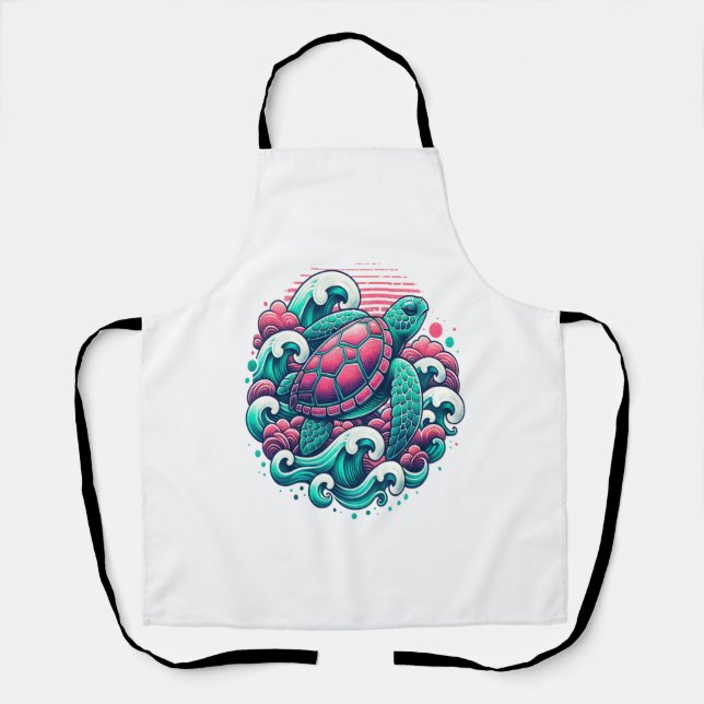 Retro Summer Ocean Wave Turtle Apron (Front)