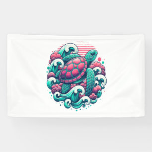 Retro Summer Ocean Wave Turtle Banner