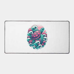 Retro Summer Ocean Wave Turtle Desk Mat