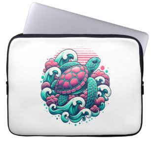 Retro Summer Ocean Wave Turtle Laptop Sleeve