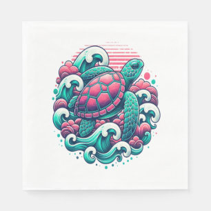 Retro Summer Ocean Wave Turtle Napkin