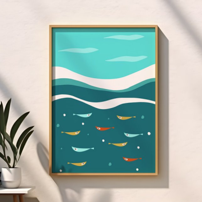 Retro Summer Ocean Waves Mid Century Modern Poster (Creator Uploaded)