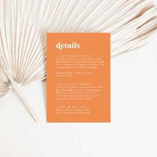 Retro Summer   Orange Wedding Details Enclosure Card
