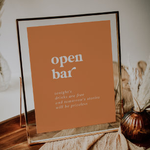 Retro Summer Orange Wedding Open Bar Sign