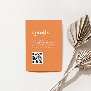 Retro Summer Orange White QR Code Wedding Details Invitation