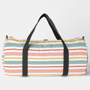 Retro Summer Pastel Striped Pink Mint And Mustard  Duffle Bag