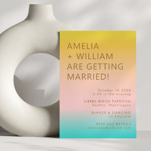 Retro Summer Pastels Gradient Unique Wedding Invitation