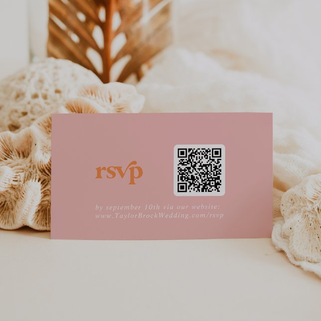 Retro Summer Pink and Orange QR code RSVP Enclosure Card (Creator Uploaded)
