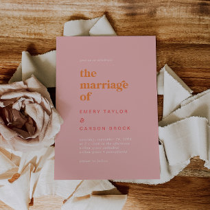 Retro Summer   Pink and Orange Vintage Marriage Invitation