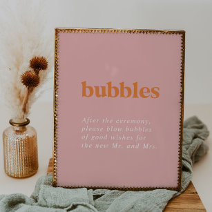 Retro Summer   Pink and Orange Wedding Bubble Sign
