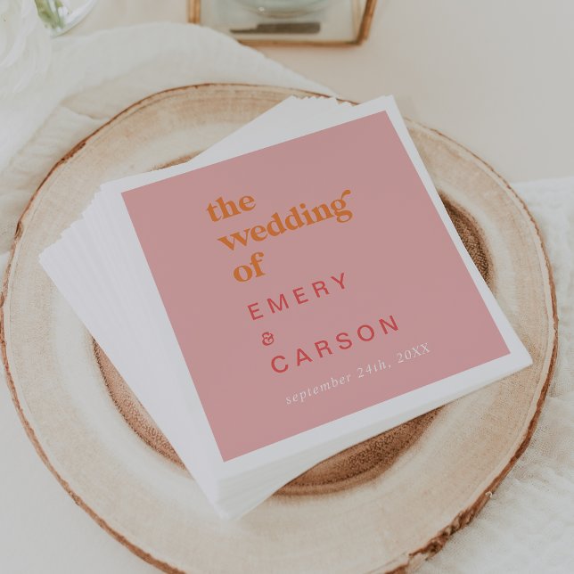 Retro Summer | Pink and Orange Wedding Napkin (Creator Uploaded)