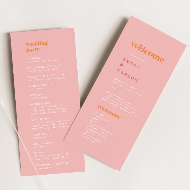 Retro Summer | Pink and Orange Wedding Program (Creator Uploaded)