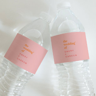 Retro Summer   Pink and Orange Wedding Water Bottle Label