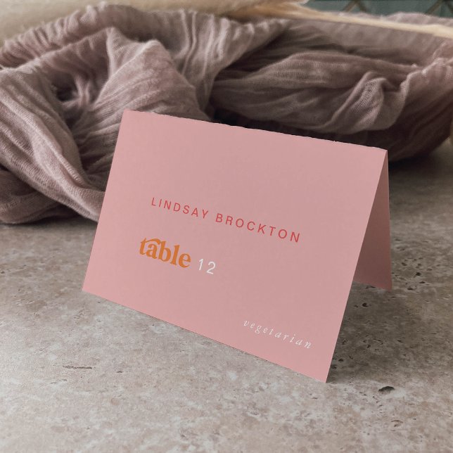 Retro Summer Pink Orange Name Wedding Place Cards (Retro Summer Pink Orange Name Wedding Place Cards)