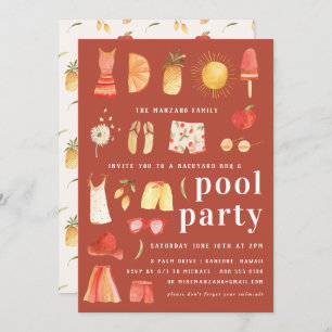 Retro Summer   Pool Party Invitation