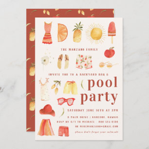 Retro Summer   Pool Party Invitation