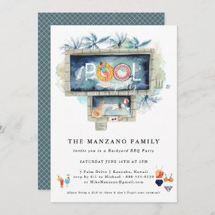 Retro Summer   Pool Party Invitation