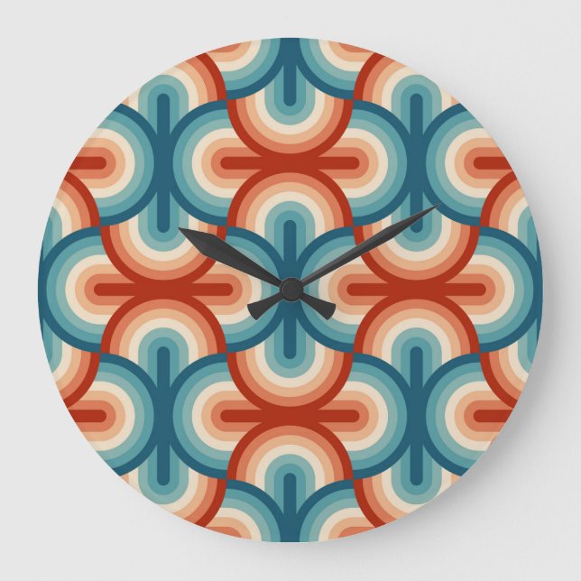 Retro Summer Rainbow Stripes Pattern Large Clock (Front)