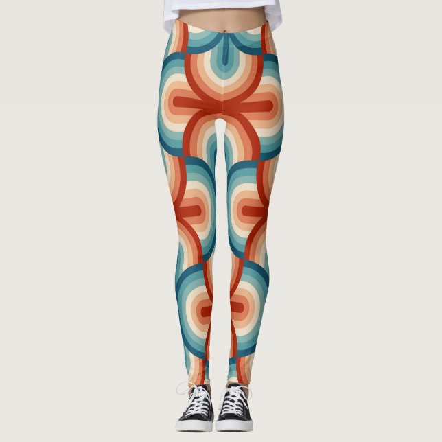 Retro Summer Rainbow Stripes Pattern Leggings (Front)