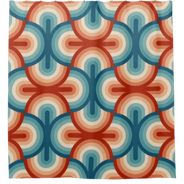 Retro Summer Rainbow Stripes Pattern Shower Curtain (Front)