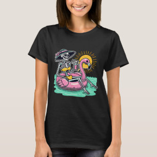 Retro Summer Skeleton Flamingo Float Vacation Beac T-Shirt