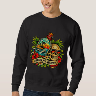 Retro Summer Skull Message in a Bottle Beach Sweatshirt