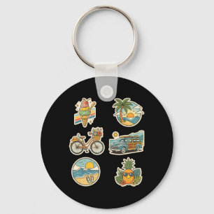 Retro Summer Trocal Beach Vacation Graphic Key Ring
