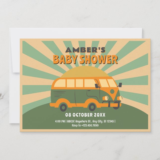 Retro summer van baby shower invitation (Front)