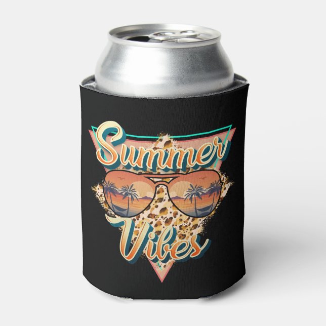 Retro Summer Vibes | Beach Sunset Can Cooler (Can Front)