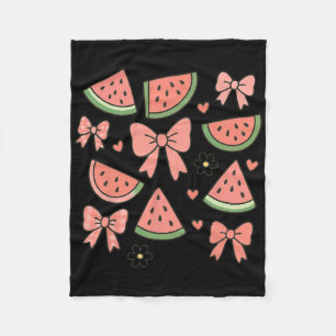 Retro Summer Vibes Coquette Bow Watermelon Summer Fleece Blanket
