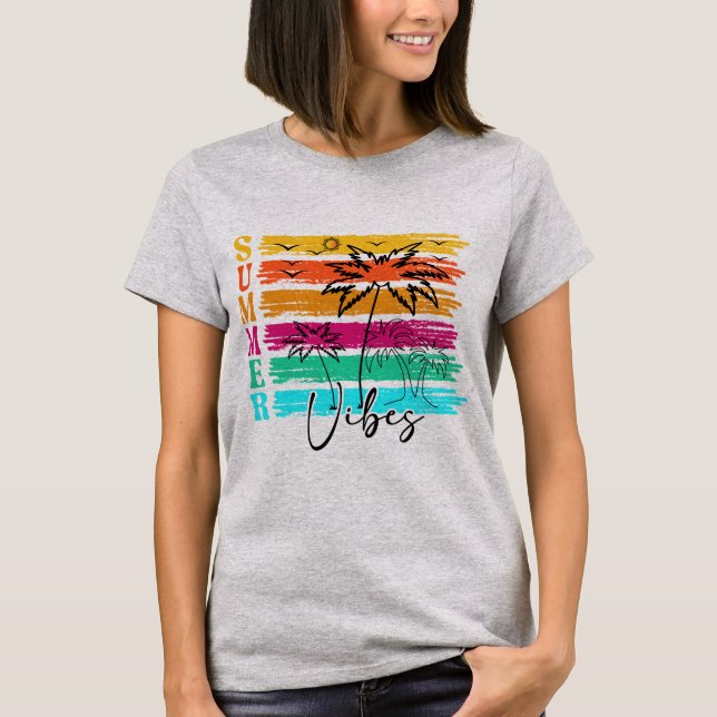 Retro Summer Vibes Palm Tree Graphic T-Shirt (Front)