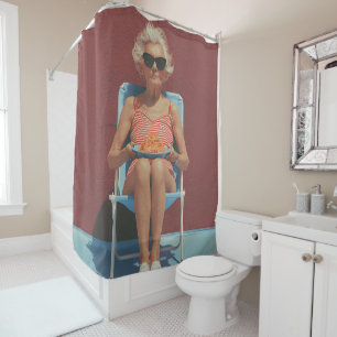 Retro Summer Vibes – Stylish Elderly Woman Portrai Shower Curtain