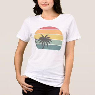 Retro summer vibes sunset with palm trees Design Tri-Blend Shirt